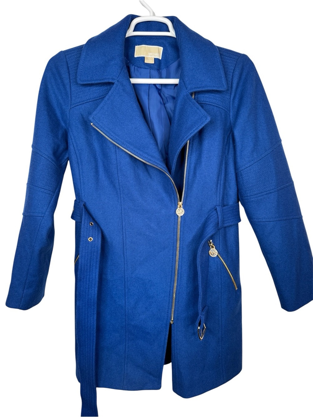 MICHAEL Michael Kors Cobalt Blue Wool-Blend Asymmetrical Zip Trench Coat